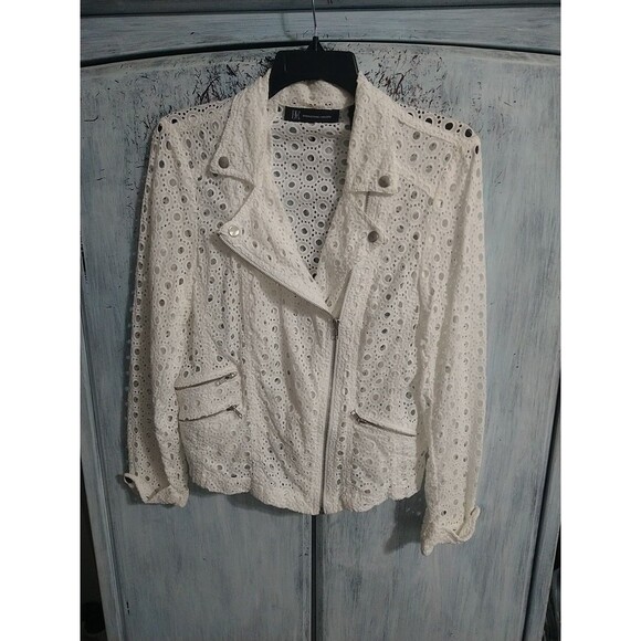 Inc Eyelet See Through Zip Up Jacket White Large Feminine Cottage Core Boho - Picture 1 of 9